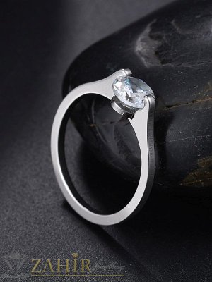  Много нежен пръстен от неръждаема стомана, широк 0,2 см с фасетен 0,6 см циркон,не променя цвета си - P1585